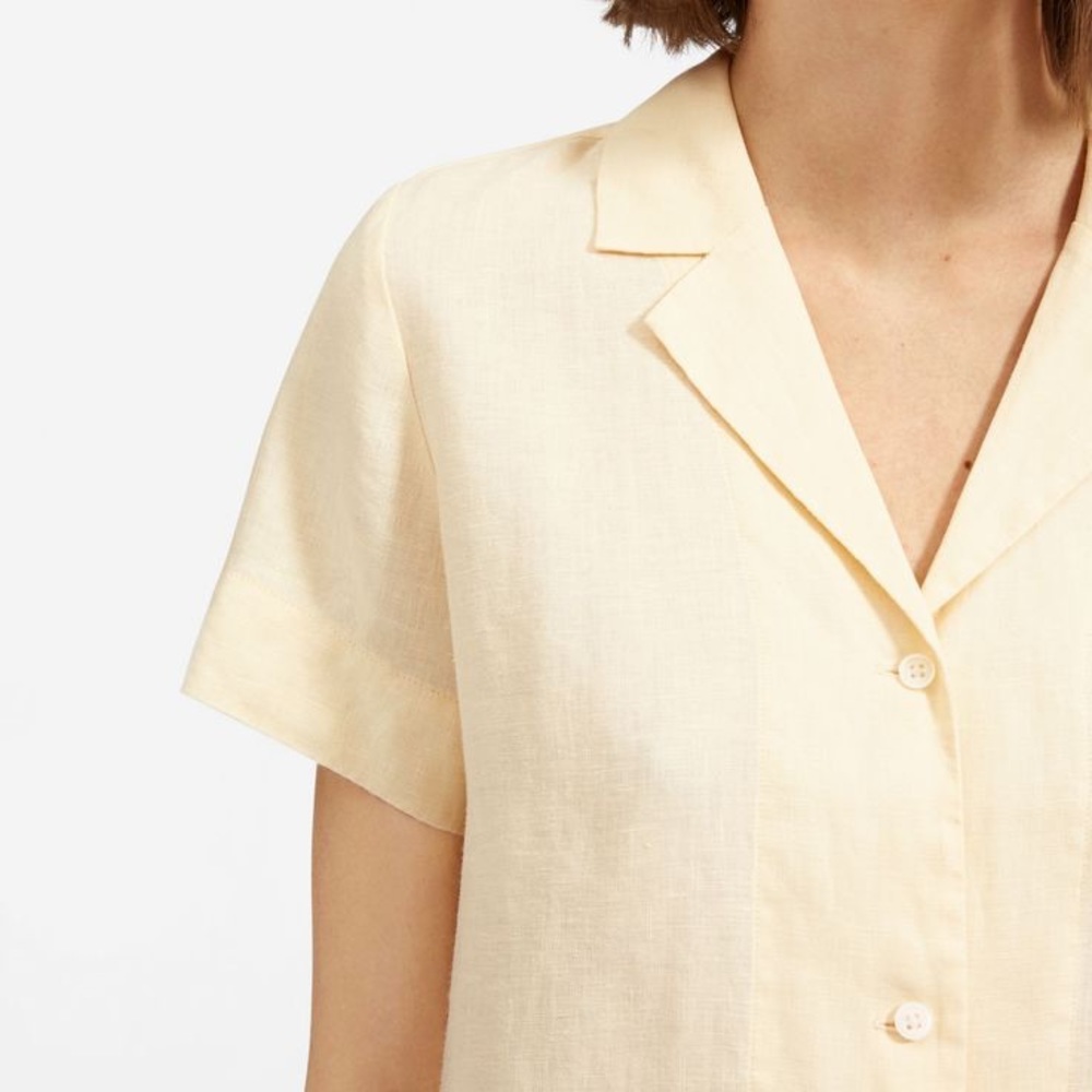 Everlane The Linen Short-Sleeve Notch Shirt - Pale Yellow